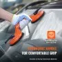 hand holding VEVOR glass suction cup with ergonomic handle, durable aluminum material, non-slip grip.