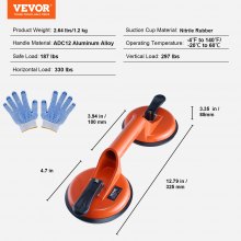 VEVOR Glass Suction Cup, 4.7" 2 Pack 330 lbs Load Capacity, Vacuum Suction Cup with Aluminum Handle, Heavy Duty Industrial Suction Cup Lifter Tool for Glass, Granite, Tile, Metal, Wood Panel Lifting