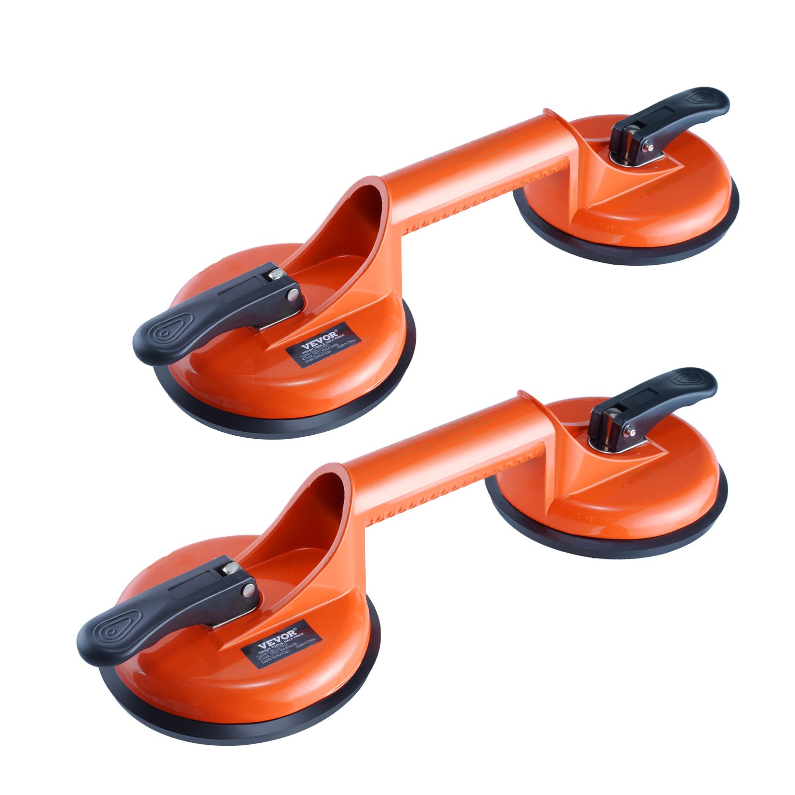 VEVOR glass suction cup with dual orange suction pads and included blue anti-slip gloves.