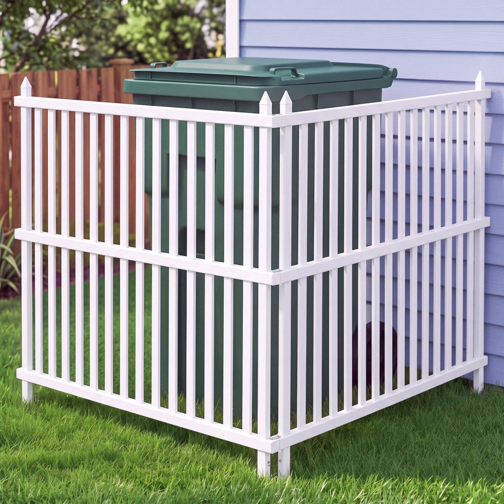 VEVOR 2 Panels Vinyl Privacy Screen, 48 x 48 in Outdoor Fence Enclosure with Galvanized Stakes, PVC Vertical Vinyl Fence Screen, Ideal for Trash Can, Air Conditioner, Pool Equipment Fence, White