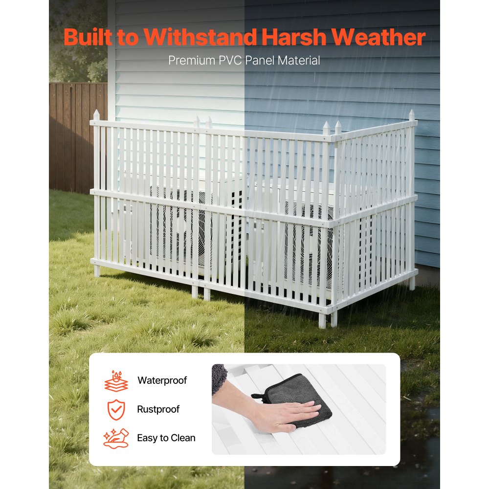 VEVOR 3 Panels Outdoor Privacy Screen, 36 x 45 in Air Conditioner Fence with 19.7 in Ground Stakes, Pool Equipment Enclosure, Strip Vinyl Privacy Fence, Ideal for Trash Can and A/C Units, White