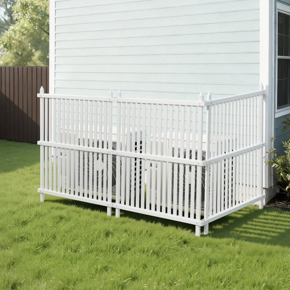 VEVOR 3 Panels Outdoor Privacy Screen, 36 x 45 in Air Conditioner Fence with 19.7 in Ground Stakes, Pool Equipment Enclosure, Strip Vinyl Privacy Fence, Ideal for Trash Can and A/C Units, White