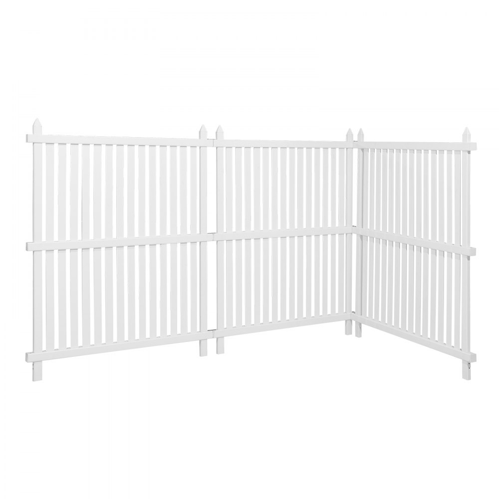 VEVOR 3 Panels Outdoor Privacy Screen, 36 x 45 in Air Conditioner Fence with 19.7 in Ground Stakes, Pool Equipment Enclosure, Strip Vinyl Privacy Fence, Ideal for Trash Can and A/C Units, White