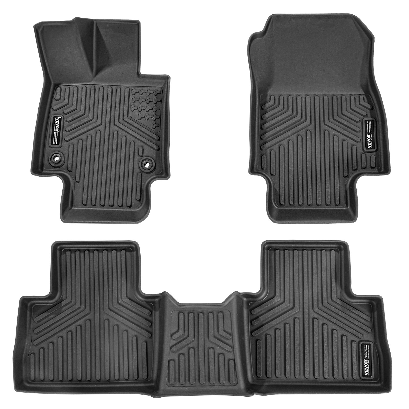 VEVOR Automotive Floor Mats, Fits for Toyota RAV4 (Not for Hybrid or Prime) 2019-2024, 3 pcs Front and 2nd Row Liners, All Weather Custom Fit TPE Vehicle Floor Mats, Easy to Clean for SUV, Black