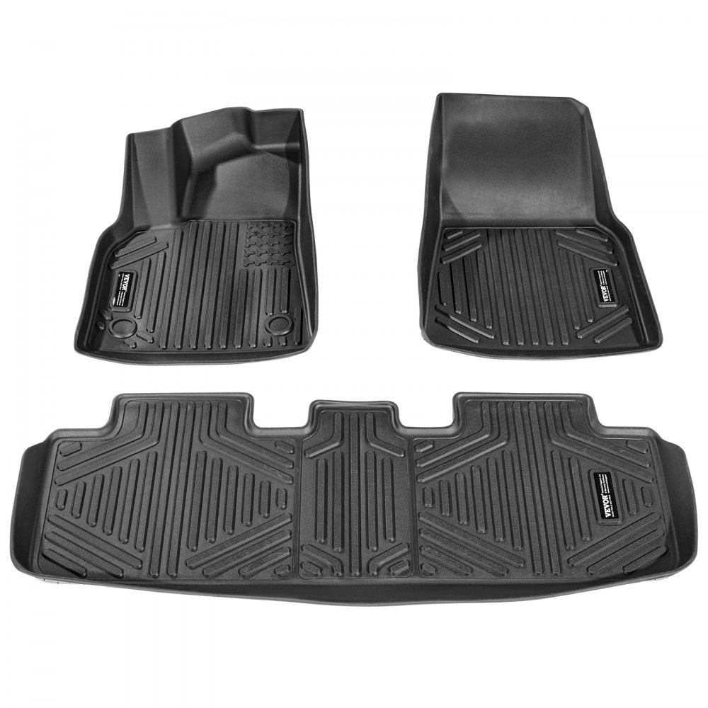 VEVOR Automotive Floor Mats, Fits for Tesla Model Y 2021-2024, 3 pcs Front and 2nd Row Liners, All Weather Custom Fit TPE Vehicle Floor Mats, Easy to Clean and Secure Floor Liners for SUV, Black