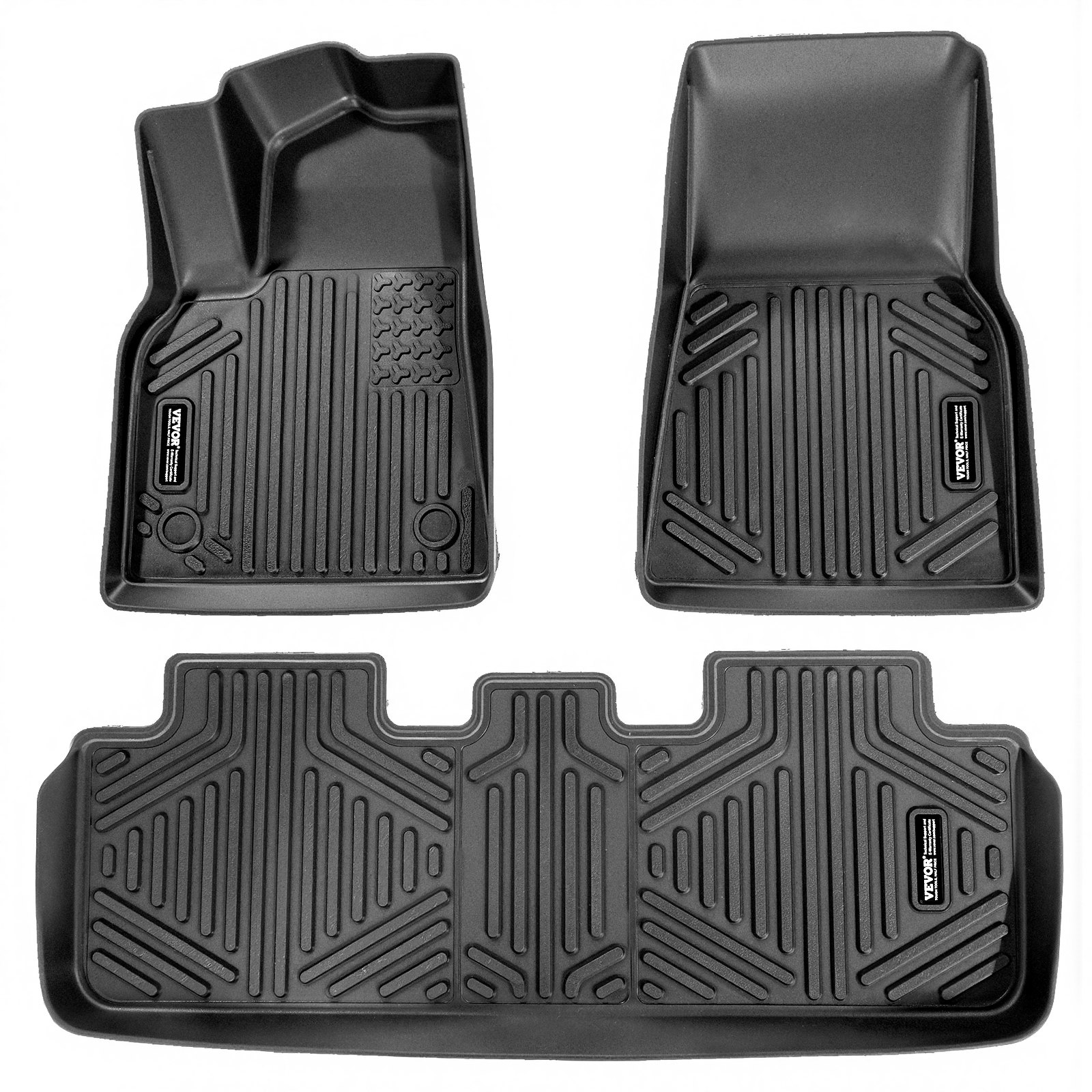 VEVOR Automotive Floor Mats, Fits for Tesla Model Y 2021-2024, 3 pcs Front and 2nd Row Liners, All Weather Custom Fit TPE Vehicle Floor Mats, Easy to Clean and Secure Floor Liners for SUV, Black