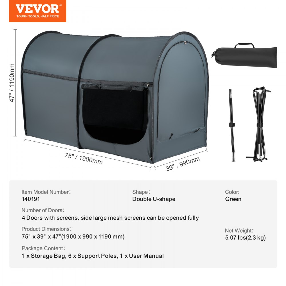 VEVOR 4 Doors Bed Tent Breathable Tent Light Blackout with 0.28 in Fiber Poles 190x99x119cm
