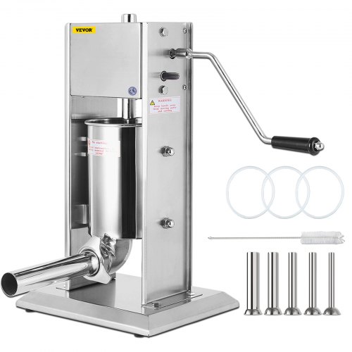 VEVOR Sausage Stuffer 10L Sausage Maker with 5 Filling Nozzles Manual Sausage Stuffing Machine 2 Optional Speed Vertical Sausage Maker Kit For Home & Commercial Use Stainless Steel