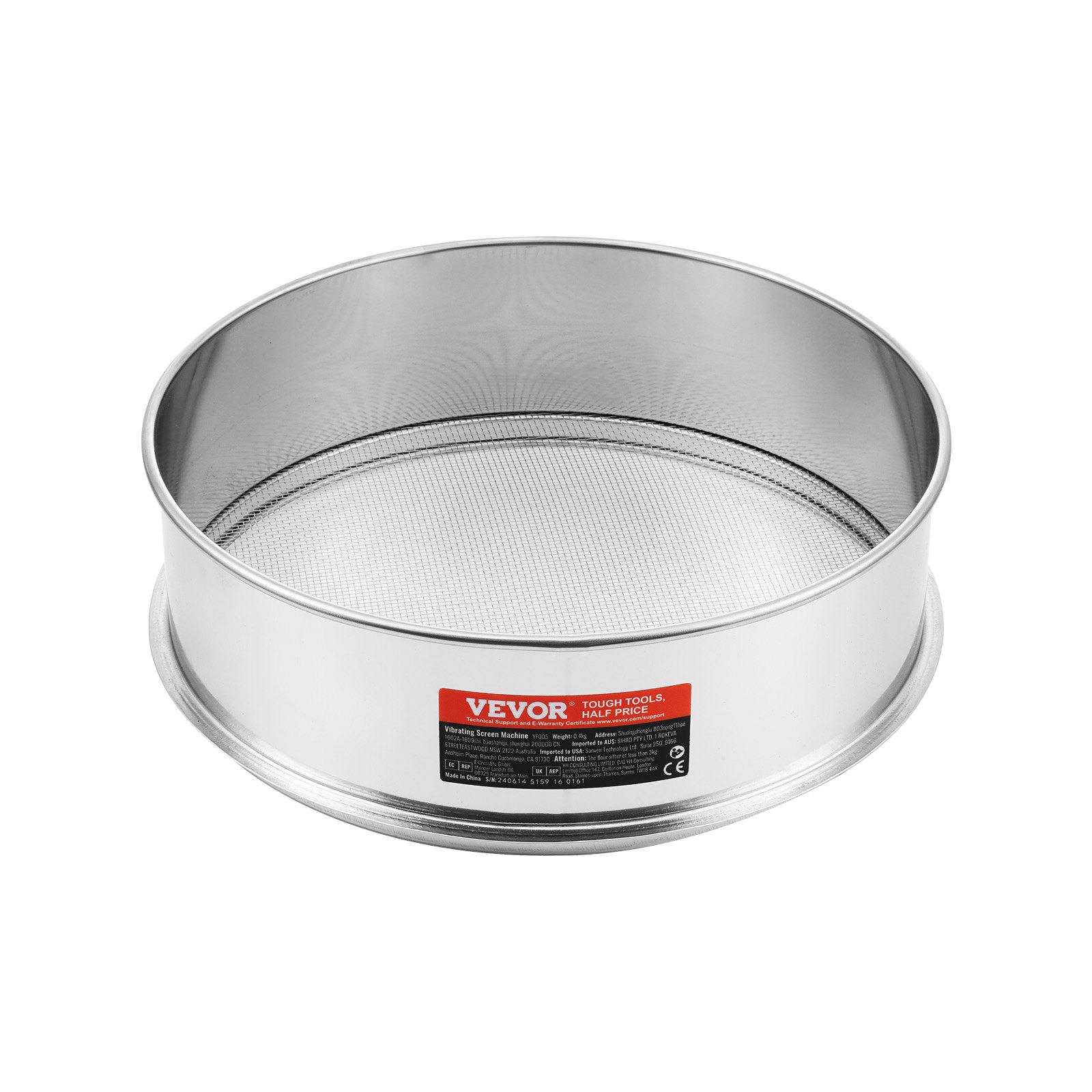 VEVOR Flour Sieve Fine Mesh, 10 Mesh Flour Sifter, 304 Stainless Steel Fine Mesh Sifter Food-grade, Dia. 12.6" Fine Mesh Strainers for Baking, 5 Sizes Mesh hole for Mungbean, Rice, Flour, Pearl Powder