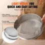 VEVOR Flour Sieve Fine Mesh, 150 Mesh Flour Sifter, 304 Stainless Steel Fine Mesh Sifter Food-grade, 12.6" Fine Mesh Strainers for Baking, 5 Sizes Mesh hole for Mungbean, Rice, Flour, Pearl Powder