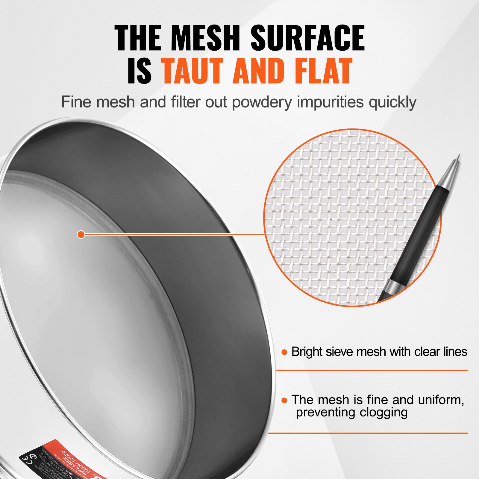 VEVOR Flour Sieve Fine Mesh, 150 Mesh Flour Sifter, 304 Stainless Steel Fine Mesh Sifter Food-grade, 12.6" Fine Mesh Strainers for Baking, 5 Sizes Mesh hole for Mungbean, Rice, Flour, Pearl Powder