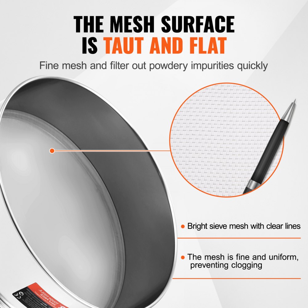 VEVOR Flour Sieve Fine Mesh, 40 Mesh Flour Sifter, 304 Stainless Steel Fine Mesh Sifter Food-grade, Dia. 12.6" Fine Mesh Strainers for Baking, 5 Sizes Mesh hole for Mungbean, Rice, Flour, Pearl Powder