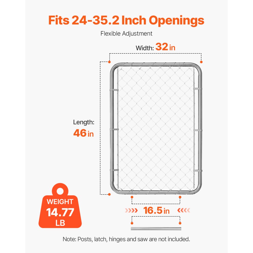 VEVOR Chain Link Fence Gate, 81 x 117 cm, Adjustable Chain Link Fence Panel, Fit 67-183 cm (W) x 122 cm (H) Garden Fence Gate Opening, Rust-Resistant Galvanized Fencing Gate for Farm Posts Not Included