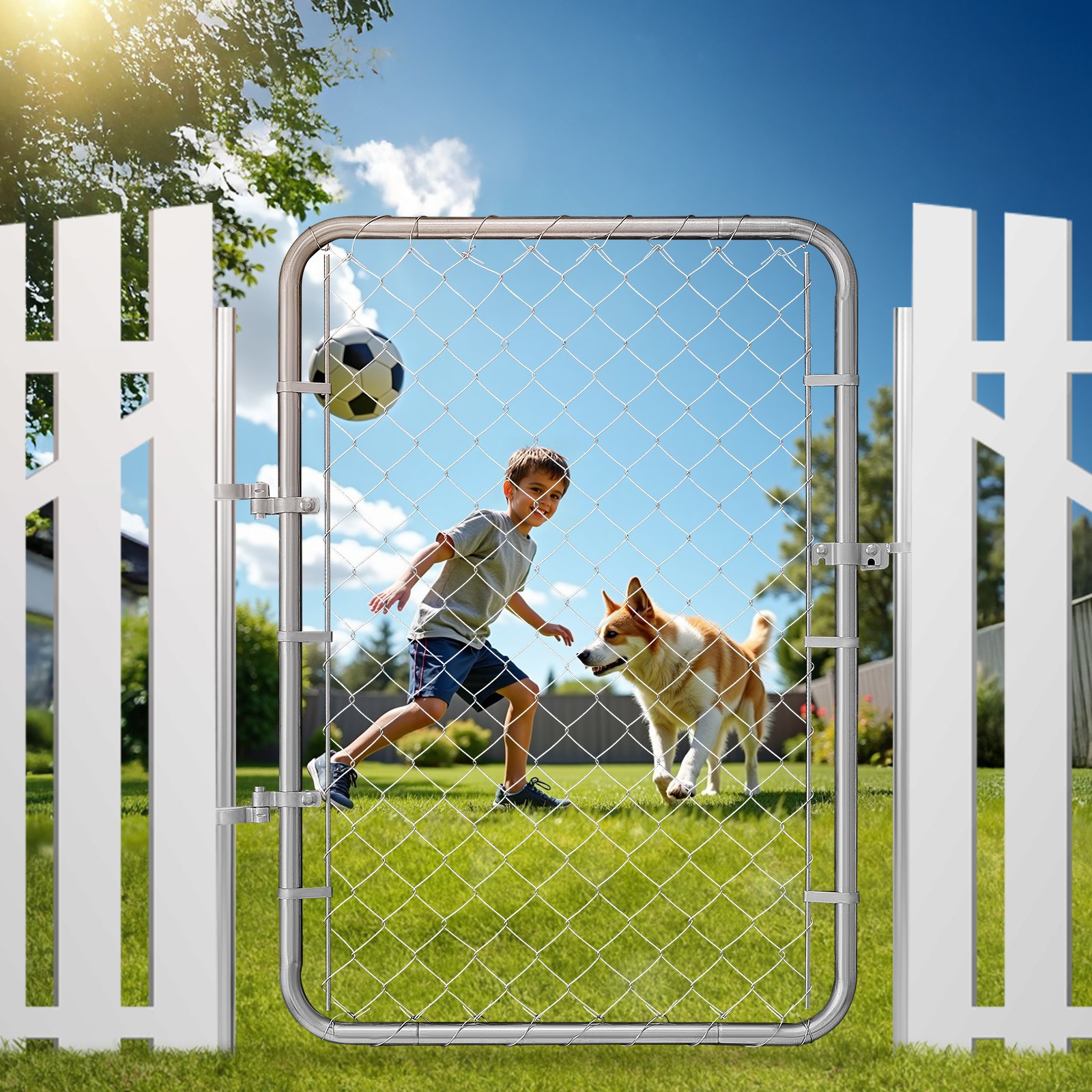 VEVOR Chain Link Fence Gate, 32 x 46 in, Adjustable Chain Link Fence Panel, Fit 2-6 ft (W) x 4 ft (H) Garden Fence Gate Opening, Rust-Resistant Galvanized Fencing Gate for Farm Posts Not Included