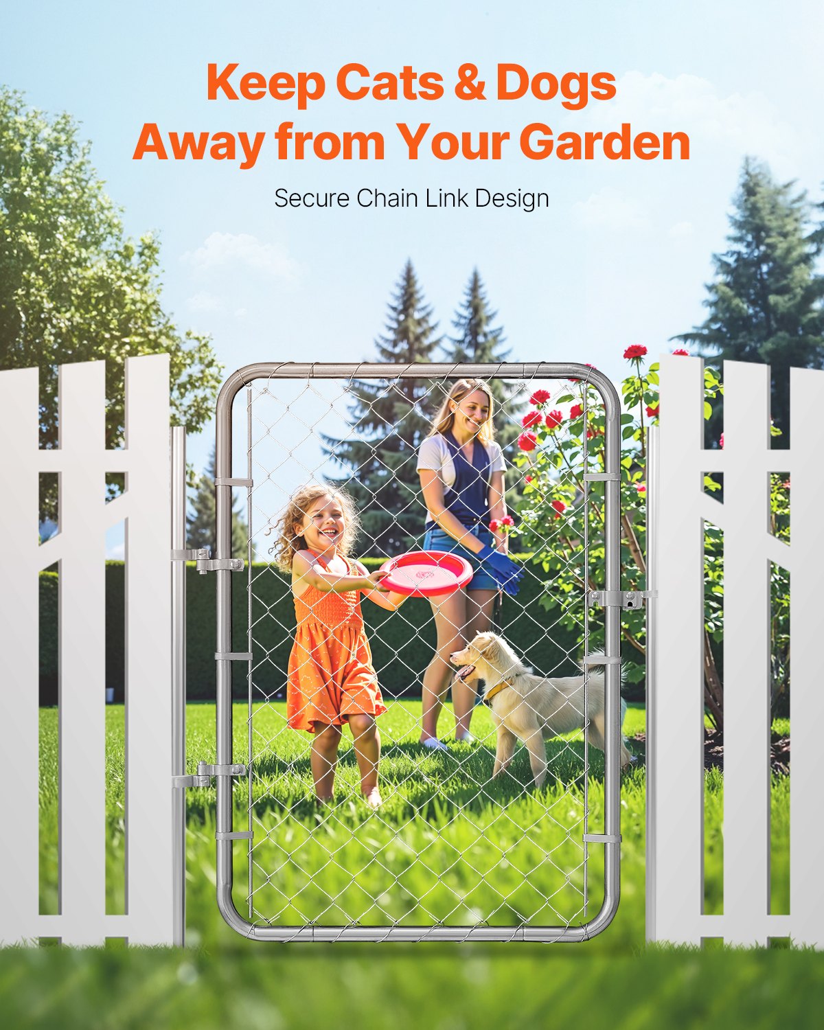 VEVOR Chain Link Fence Gate, 81 x 117 cm, Adjustable Chain Link Fence Panel, Fit 67-183 cm (W) x 122 cm (H) Garden Fence Gate Opening, Rust-Resistant Galvanized Fencing Gate for Farm Posts Not Included