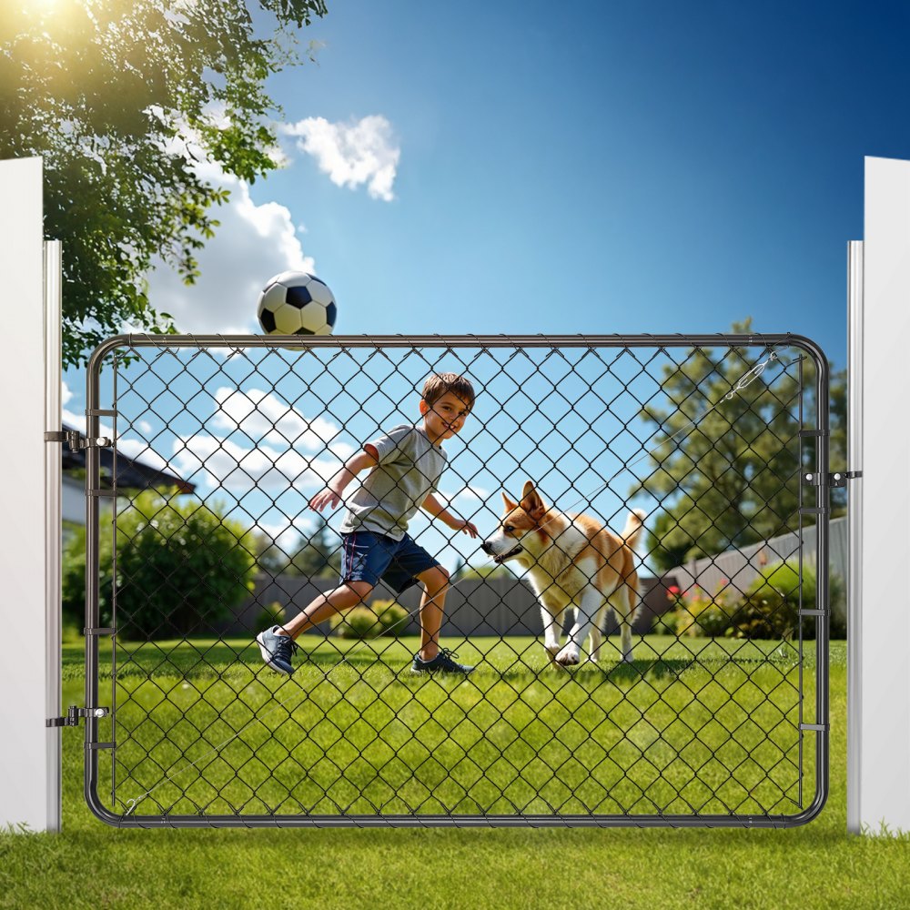 VEVOR Chain Link Fence Gate, 72 x 48 in, Adjustable Chain Link Fence Panel, Fit 2.2-6 ft (W) x 6 ft (H) Garden Fence Gate Opening, Fencing Gate with Plastic Coating, for Farm Black, Posts Not Included