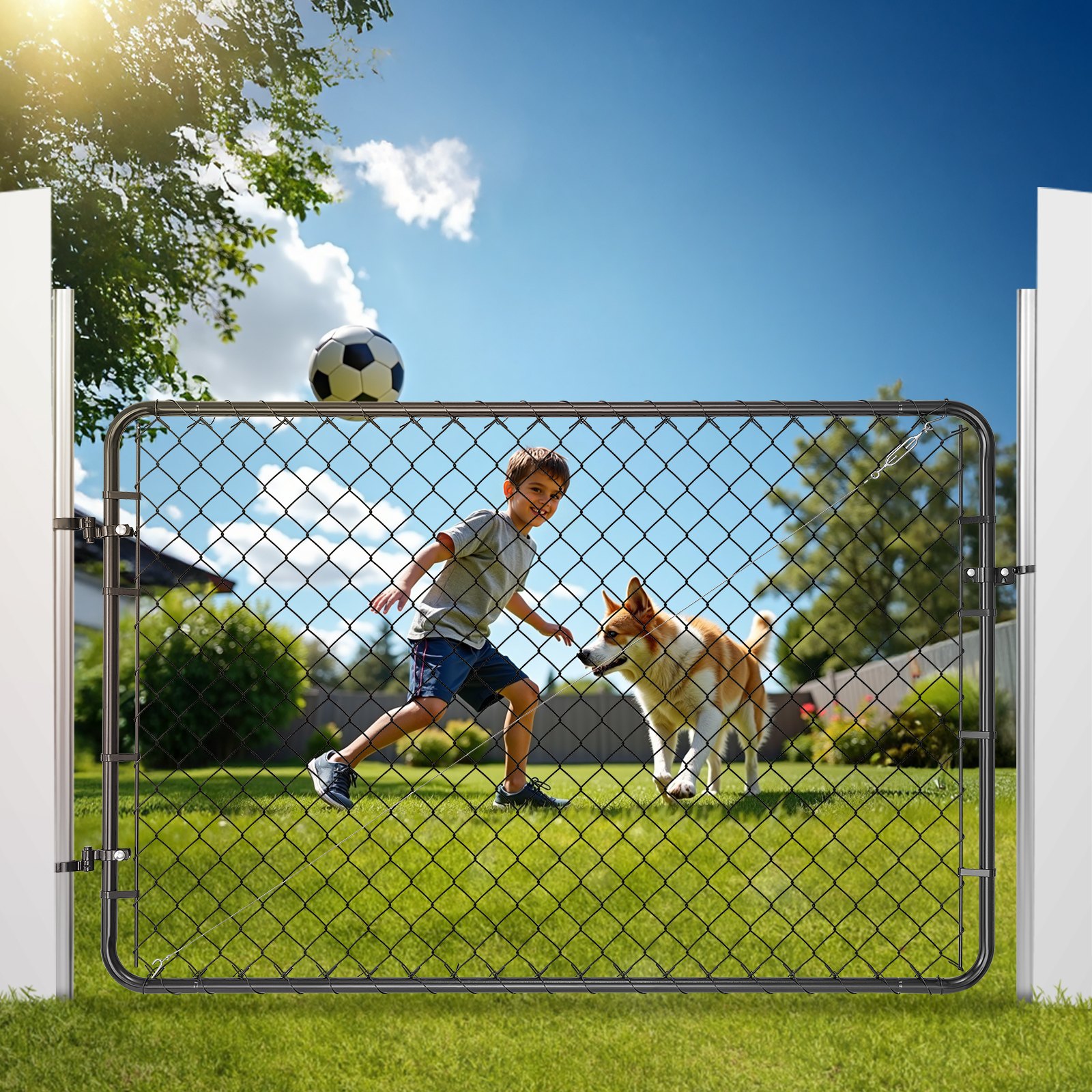 VEVOR Chain Link Fence Gate, 72 x 48 in, Adjustable Chain Link Fence Panel, Fit 2.2-6 ft (W) x 6 ft (H) Garden Fence Gate Opening, Fencing Gate with Plastic Coating, for Farm Black, Posts Not Included