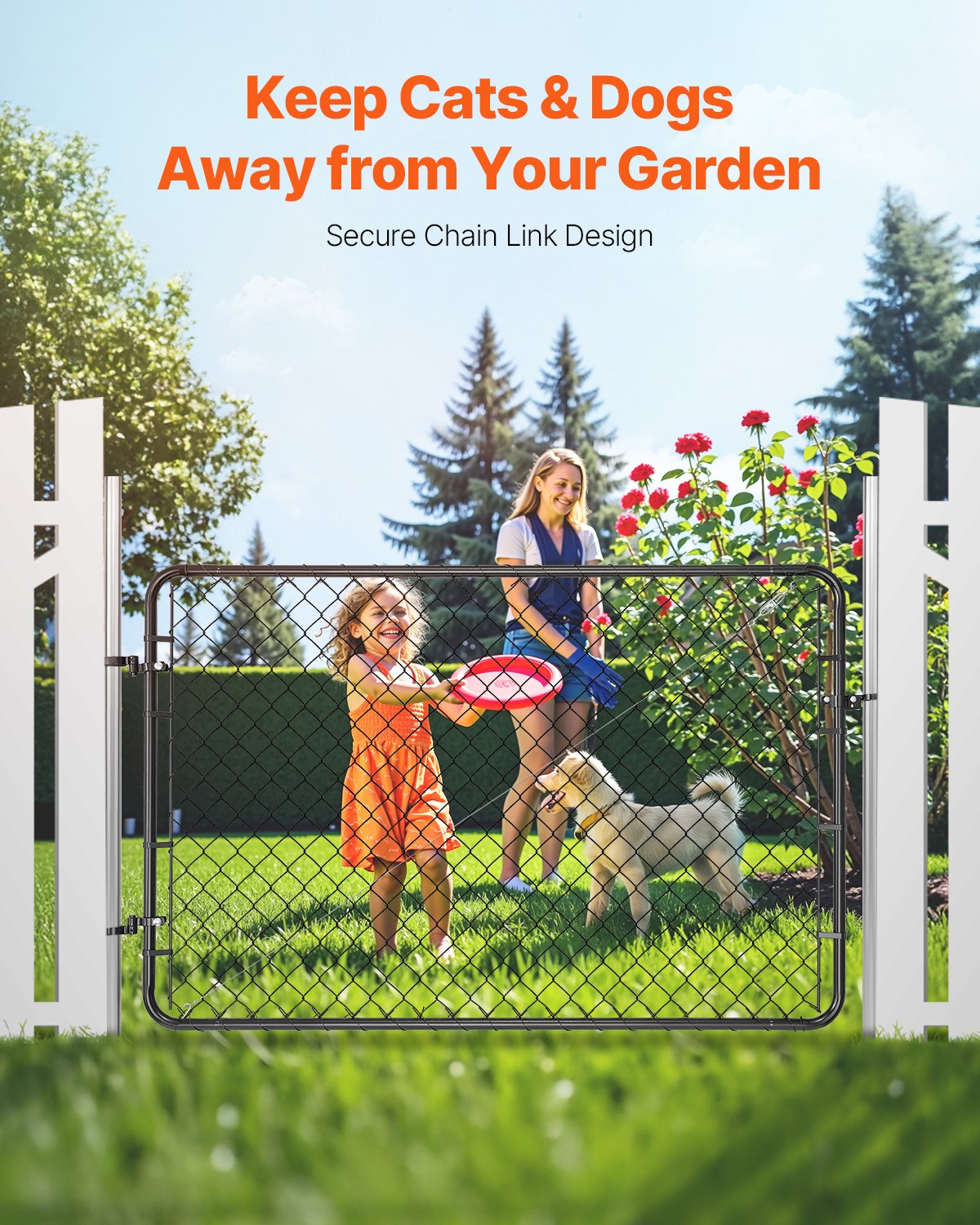 VEVOR Chain Link Fence Gate, 183 x 122 cm, Adjustable Chain Link Fence Panel, Fit 67-183 cm (W) x 183 cm (H) Garden Fence Gate Opening, Fencing Gate with Plastic Coating, for Farm Black, Posts Not Included