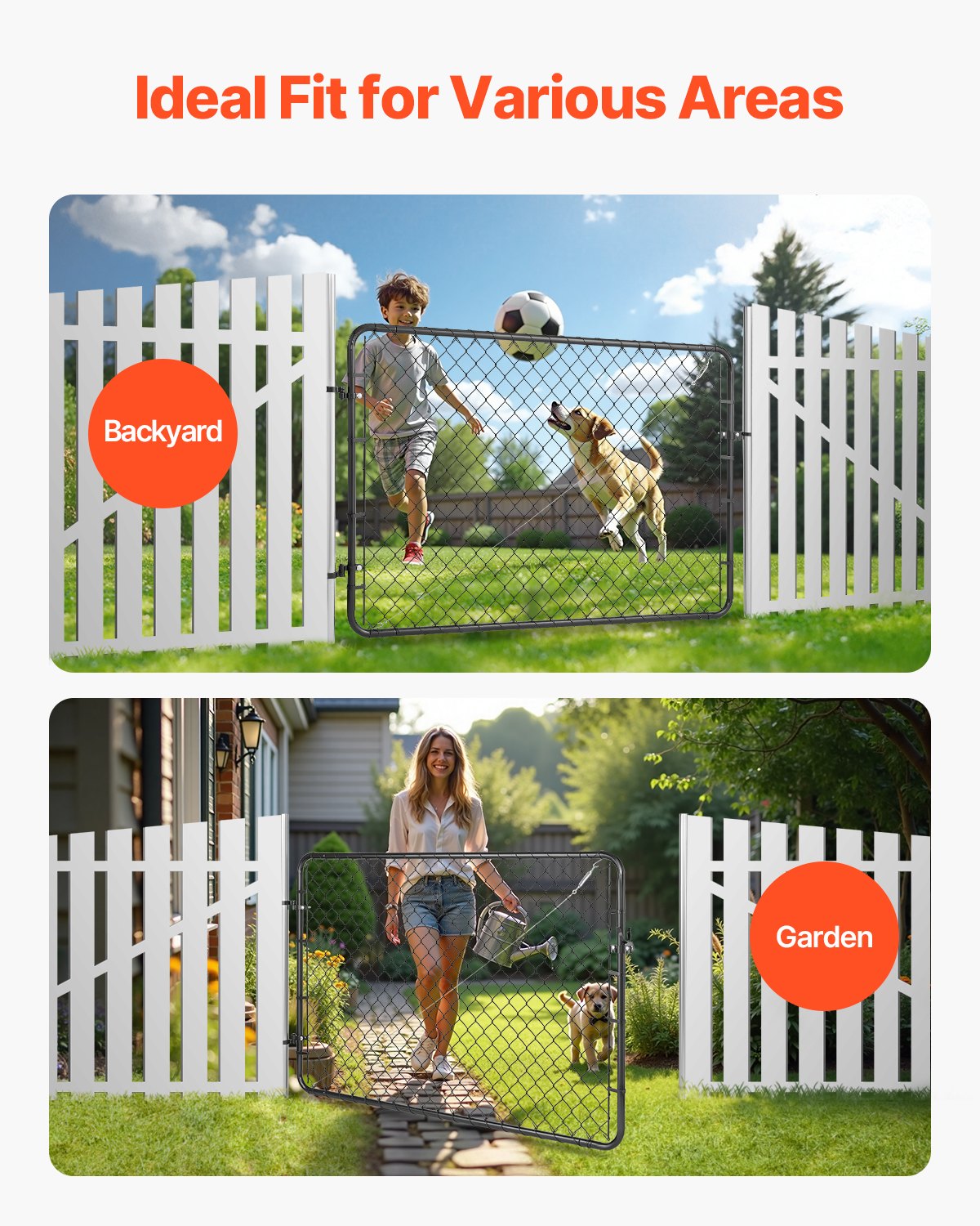 VEVOR Chain Link Fence Gate, 183 x 122 cm, Adjustable Chain Link Fence Panel, Fit 67-183 cm (W) x 183 cm (H) Garden Fence Gate Opening, Fencing Gate with Plastic Coating, for Farm Black, Posts Not Included