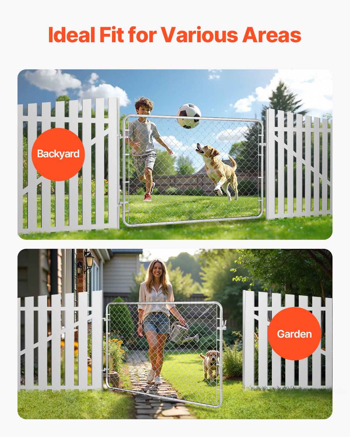 VEVOR Chain Link Fence Gate, 72 x 48 in, Adjustable Chain Link Fence Panel, Fit 2.2-6 ft (W) x 6 ft (H) Garden Fence Gate Opening, Rust-Resistant Galvanized Fencing Gate for Farm, Posts Not Included