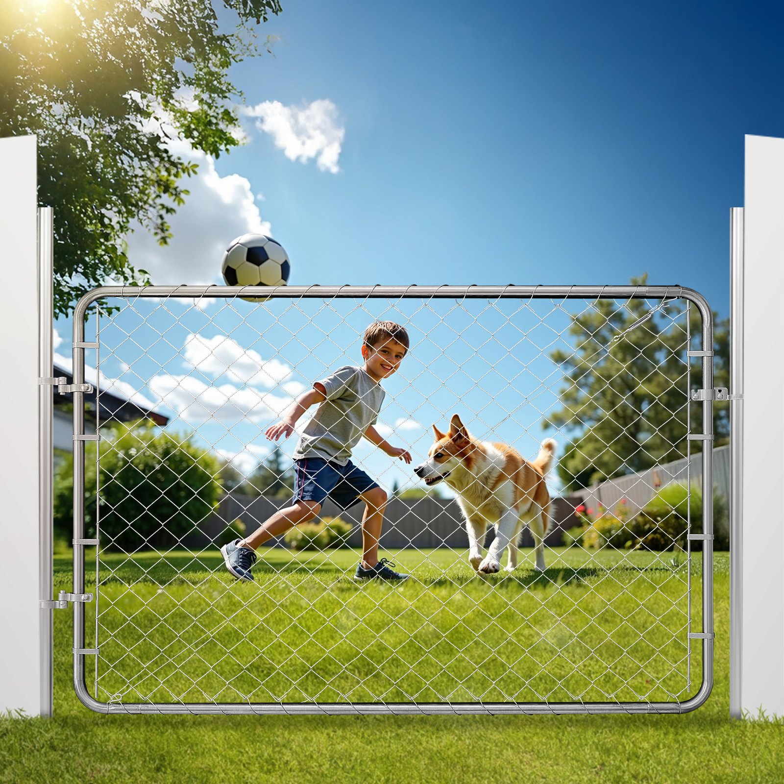 VEVOR Chain Link Fence Gate, 72 x 48 in, Adjustable Chain Link Fence Panel, Fit 2.2-6 ft (W) x 6 ft (H) Garden Fence Gate Opening, Rust-Resistant Galvanized Fencing Gate for Farm, Posts Not Included