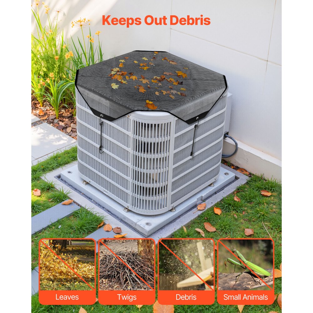 VEVOR Air Conditioner Cover for Outside Units, 910 x 910 mm Central AC Cover for Air Conditioning Unit, Top Universal Mesh Defender Tear-Resistant Easy Install for Outdoor Outside All Seasons, Black
