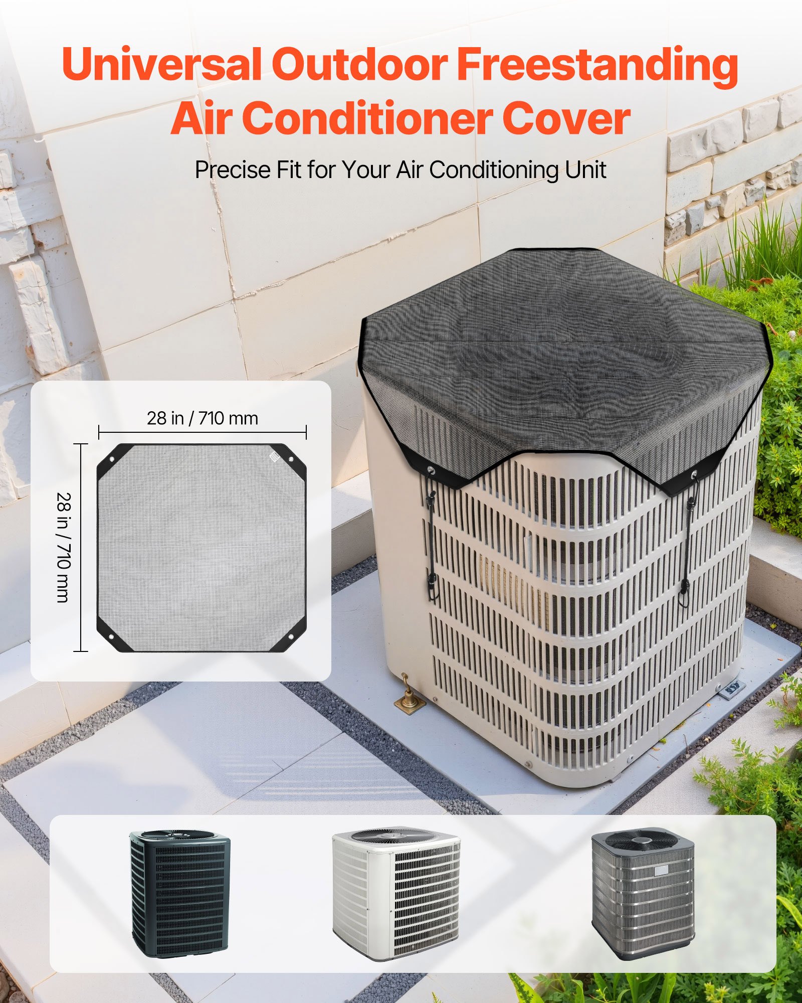 VEVOR Air Conditioner Cover for Outside Units, 710 x 710 mm Central AC Cover for Air Conditioning Unit, Top Universal Mesh Defender Tear-Resistant Easy Install for Outdoor Outside All Seasons, Black