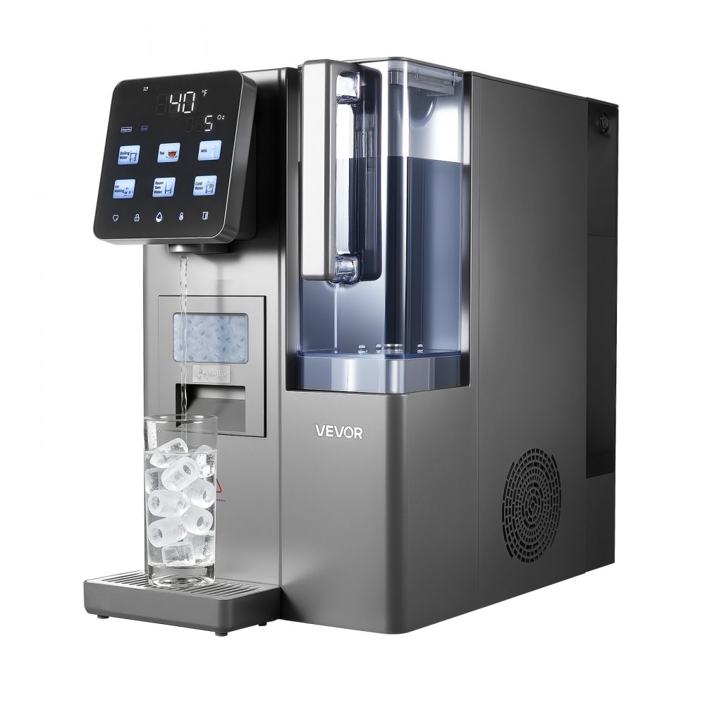 VEVOR Ice Maker Water Filter Dispenser, 4-in-1 Countertop Ice Making Machine with Room Temperature, Hot & Cold Water, 6-Stage RO Filter + Mineralization Filter, Multi-Functional for Home Office Party