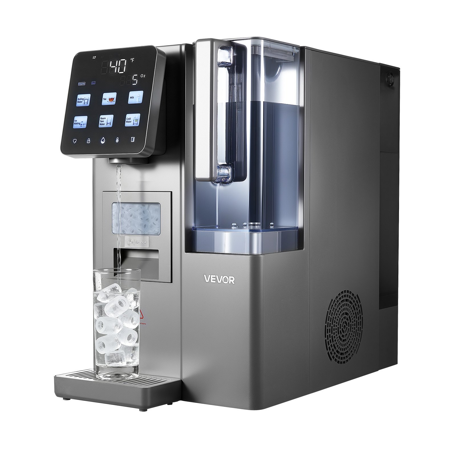 VEVOR Ice Maker Water Filter Dispenser, 4-in-1 Countertop Ice Making Machine with Room Temperature, Hot & Cold Water, 6-Stage RO Filter + Mineralization Filter, Multi-Functional for Home Office Party