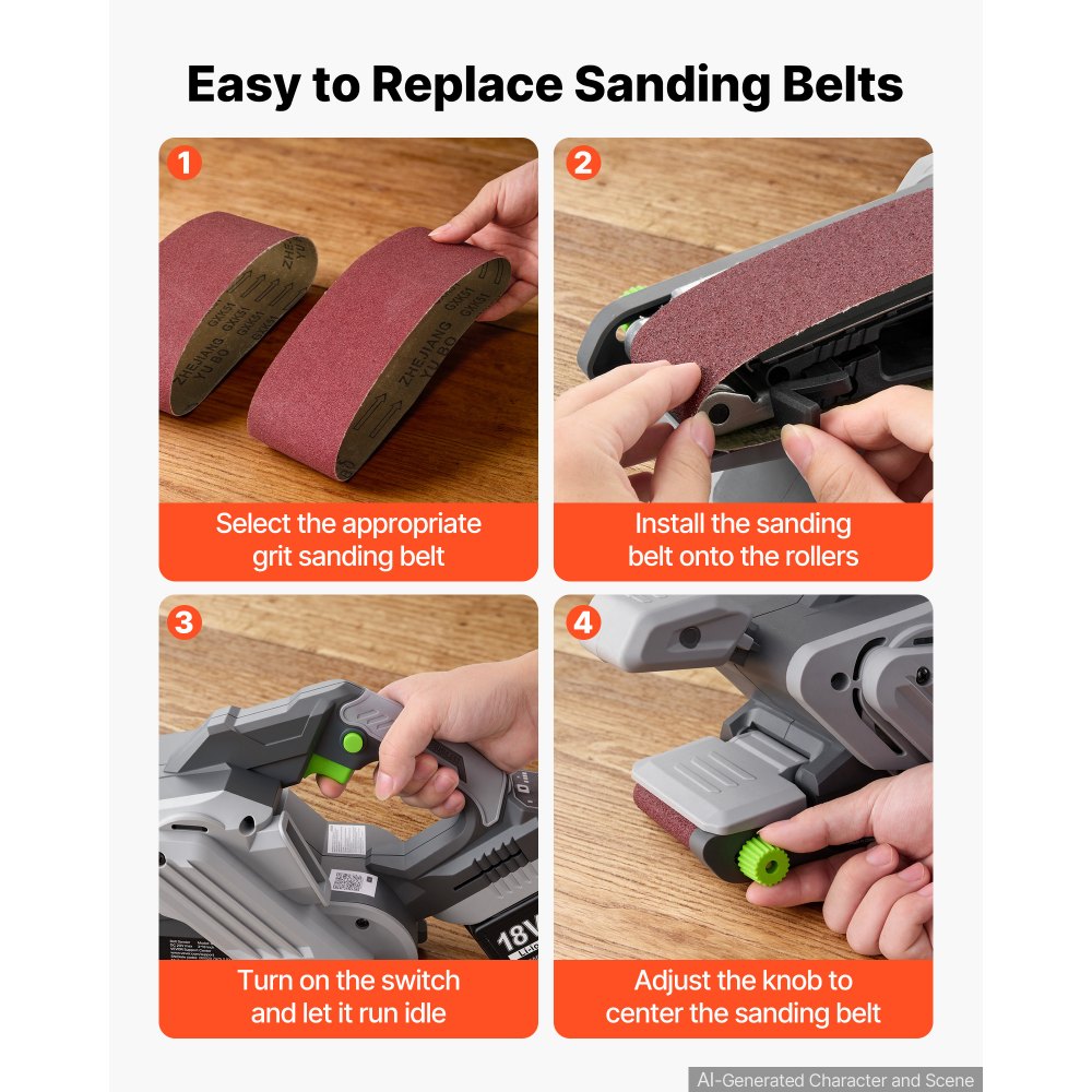 VEVOR 20V Max Cordless Belt Sander, 3" x 18" Belt Sander for Woodworking, 6 Variable Speeds Sanding Machine with 10PCS Sanding Belts, 2 Dust Bags & Vacuum Adapter (Battery NOT Included)