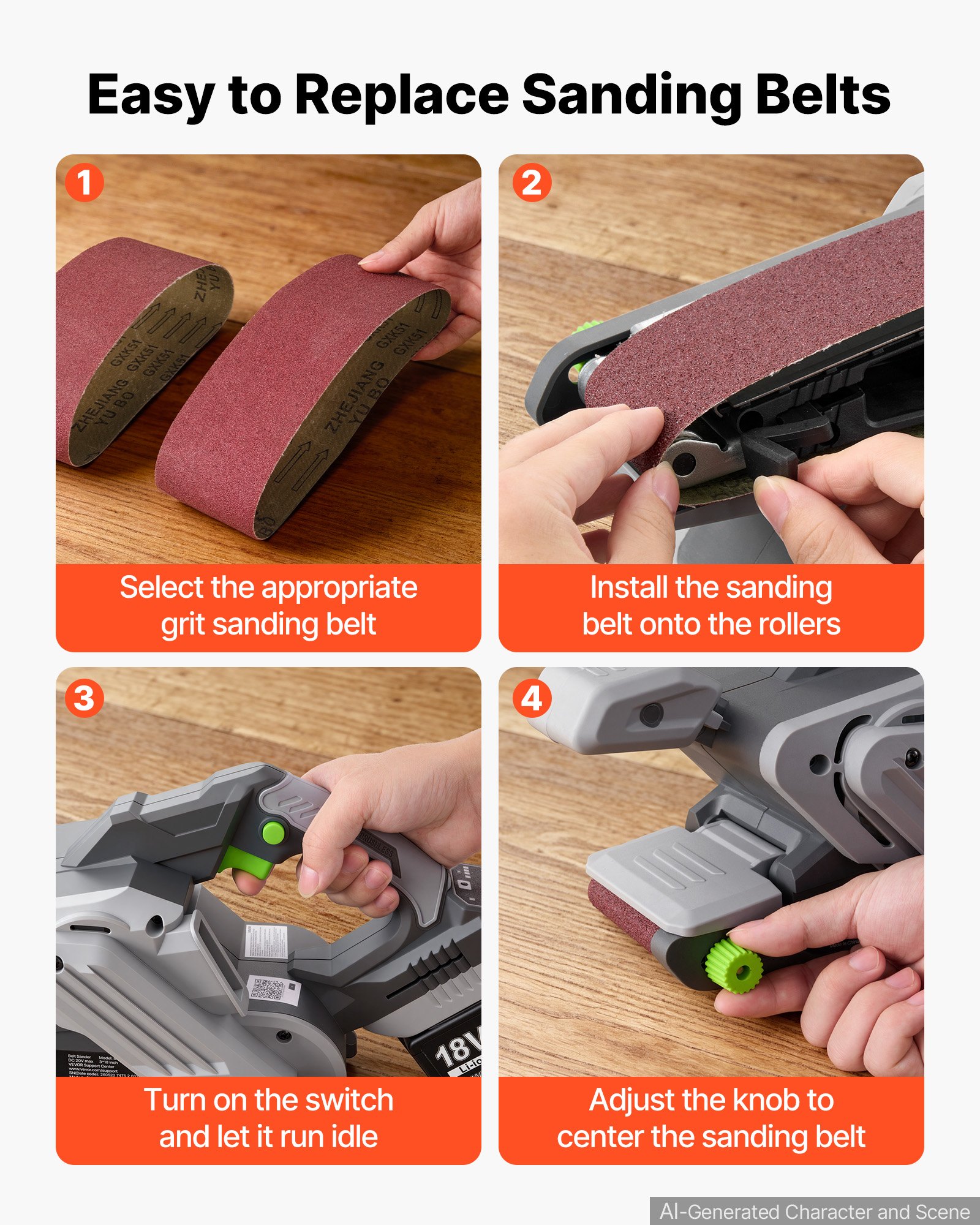 VEVOR 20V Max Cordless Belt Sander, 3" x 18" Belt Sander for Woodworking, 6 Variable Speeds Sanding Machine with 10PCS Sanding Belts, 2 Dust Bags & Vacuum Adapter (Battery NOT Included)