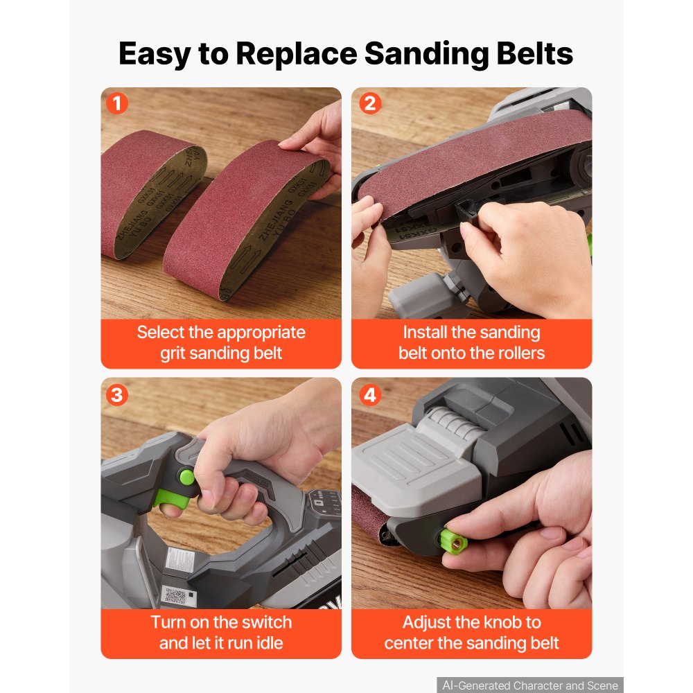 VEVOR 20V Max Cordless Belt Sander, 3" x 21" Belt Sander for Woodworking, 6 Variable Speeds Sanding Machine with 10PCS Sanding Belts, 2 Dust Bags & Vacuum Adapter (Battery NOT Included)