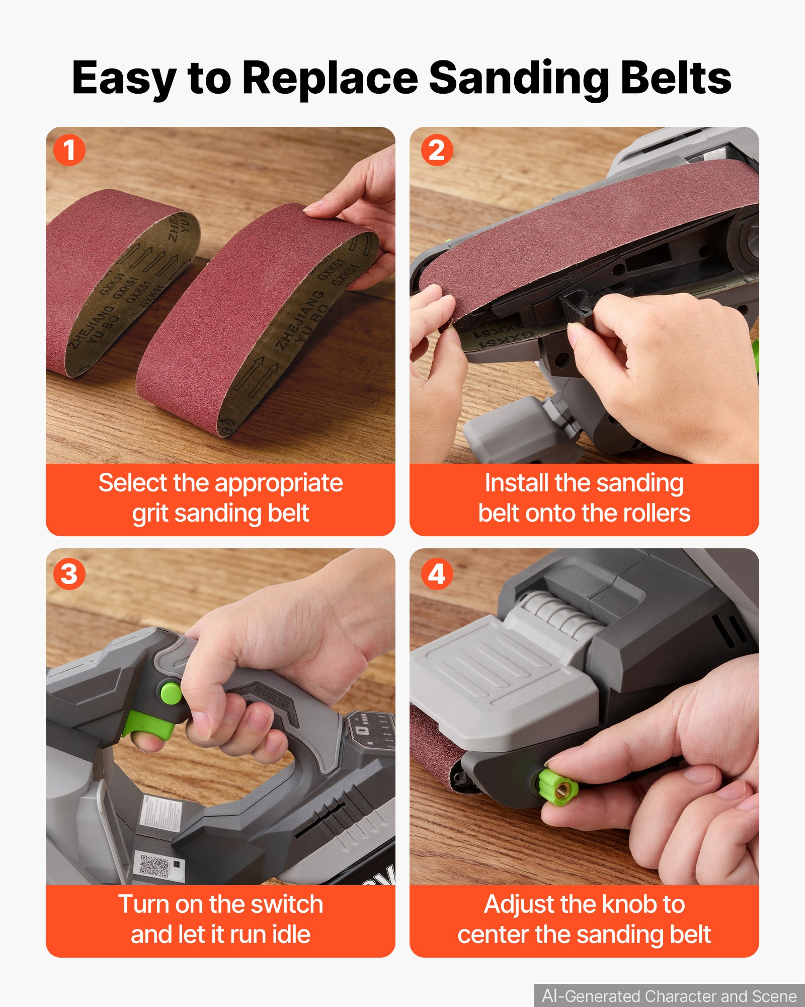VEVOR 20V Max Cordless Belt Sander, 3" x 21" Belt Sander for Woodworking, 6 Variable Speeds Sanding Machine with 10PCS Sanding Belts, 2 Dust Bags & Vacuum Adapter (Battery NOT Included)