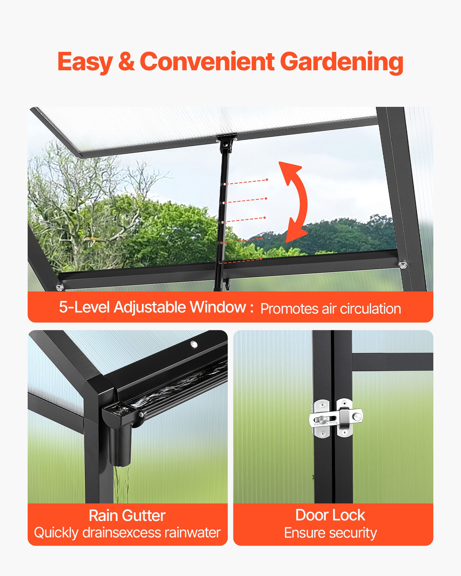 VEVOR 8 x 10 FT Polycarbonate Greenhouse, Heavy Duty Outdoor Green House with Adjustable Vents & Push-Pull Lockable Door, Quick Setup, Aluminum Frame Walk-in Greenhouse Sunroom for Outside Garden Lawn