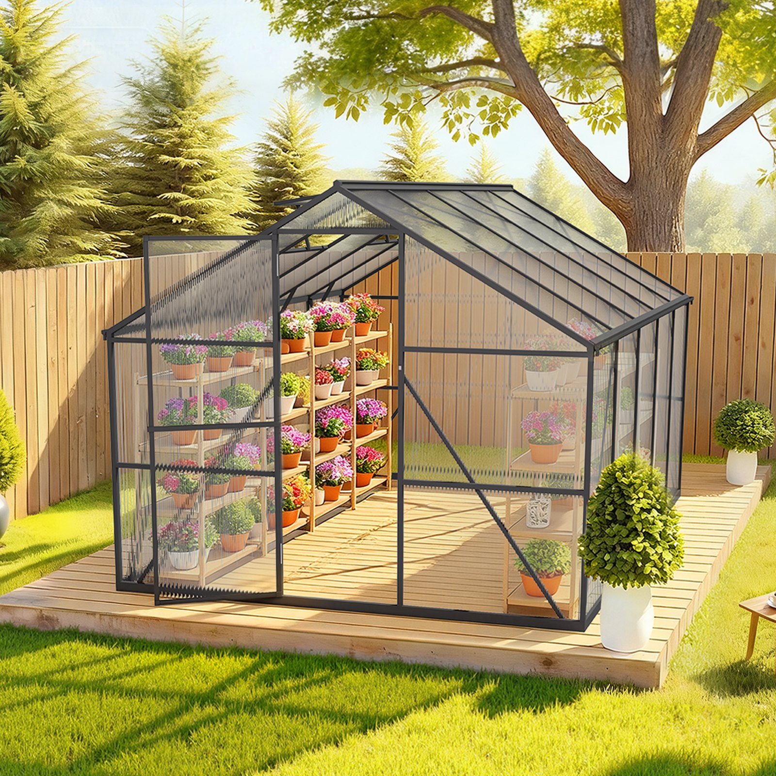 VEVOR 8 x 10 FT Polycarbonate Greenhouse, Heavy Duty Outdoor Green House with Adjustable Vents & Push-Pull Lockable Door, Quick Setup, Aluminum Frame Walk-in Greenhouse Sunroom for Outside Garden Lawn