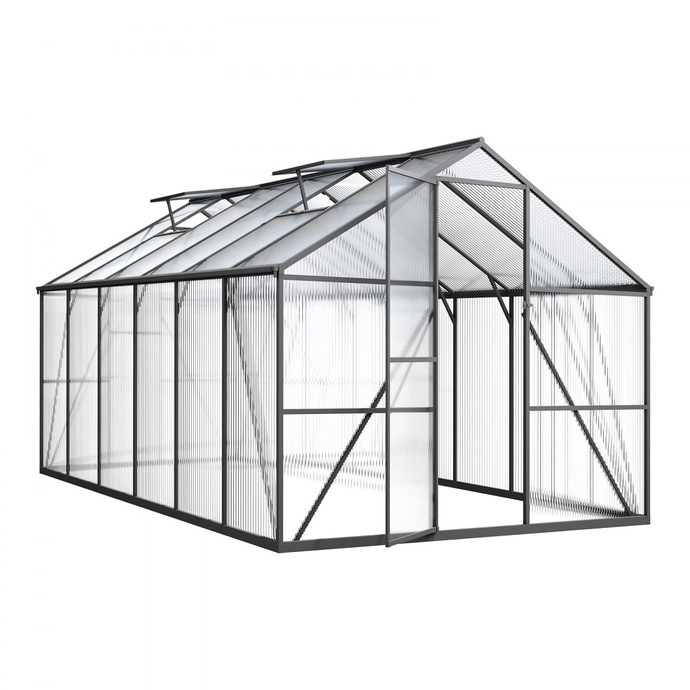 VEVOR 8 x 12 FT Polycarbonate Greenhouse, Heavy Duty Outdoor Green House with Adjustable Vent & Push-Pull Lockable Door, Quick Setup, Aluminum Frame Walk-in Greenhouse Sunroom for Outside Garden Lawn