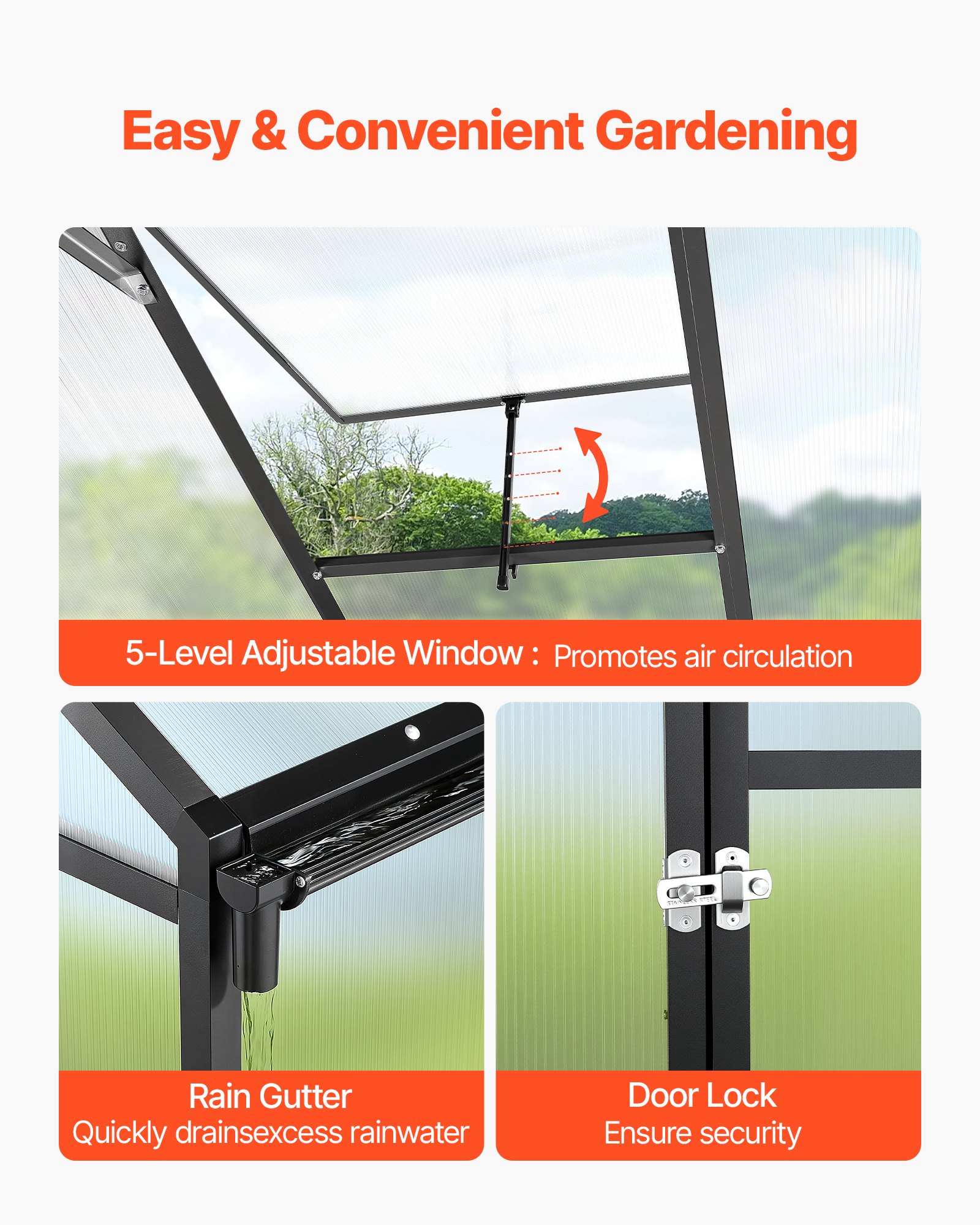 VEVOR 8 x 12 FT Polycarbonate Greenhouse, Heavy Duty Outdoor Green House with Adjustable Vent & Push-Pull Lockable Door, Quick Setup, Aluminum Frame Walk-in Greenhouse Sunroom for Outside Garden Lawn
