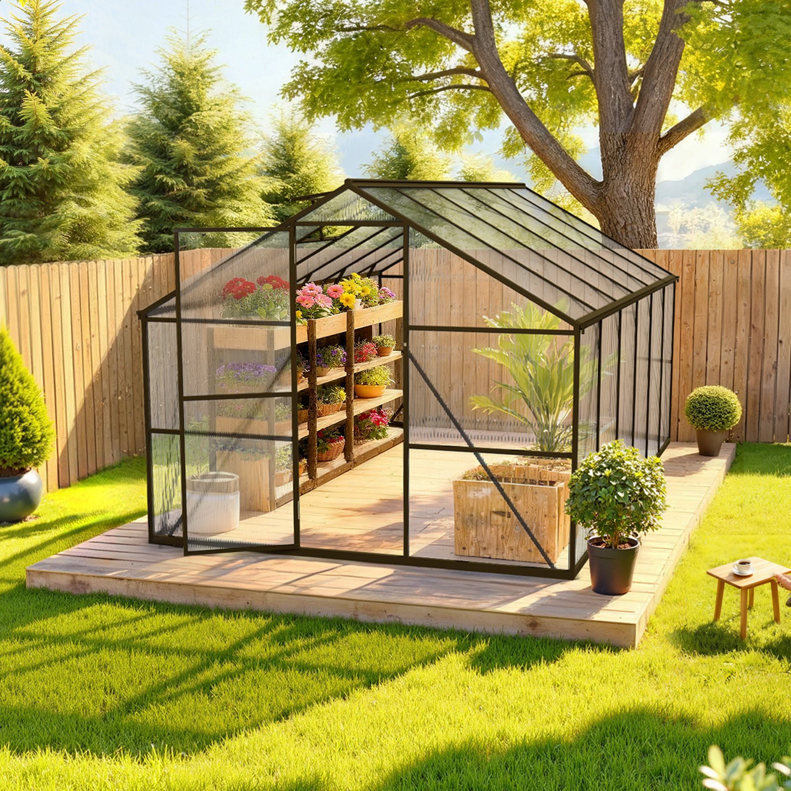 VEVOR 8 x 12 FT Polycarbonate Greenhouse, Heavy Duty Outdoor Green House with Adjustable Vent & Push-Pull Lockable Door, Quick Setup, Aluminum Frame Walk-in Greenhouse Sunroom for Outside Garden Lawn