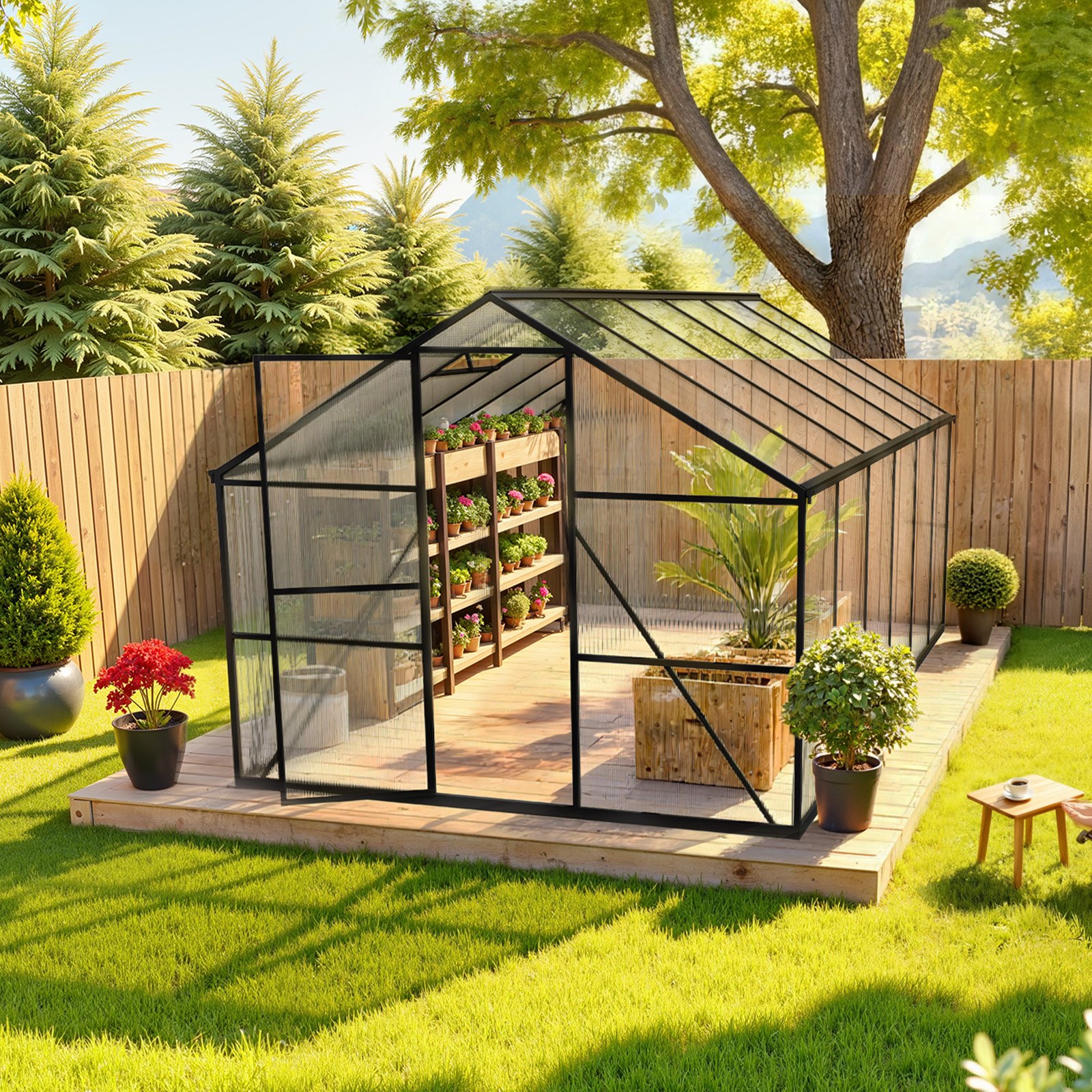 VEVOR 8 x 14 FT Polycarbonate Greenhouse, Heavy Duty Outdoor Green House with Adjustable Vent & Push-Pull Lockable Door, Quick Setup, Aluminum Frame Walk-in Greenhouse Sunroom for Outside Garden Lawn