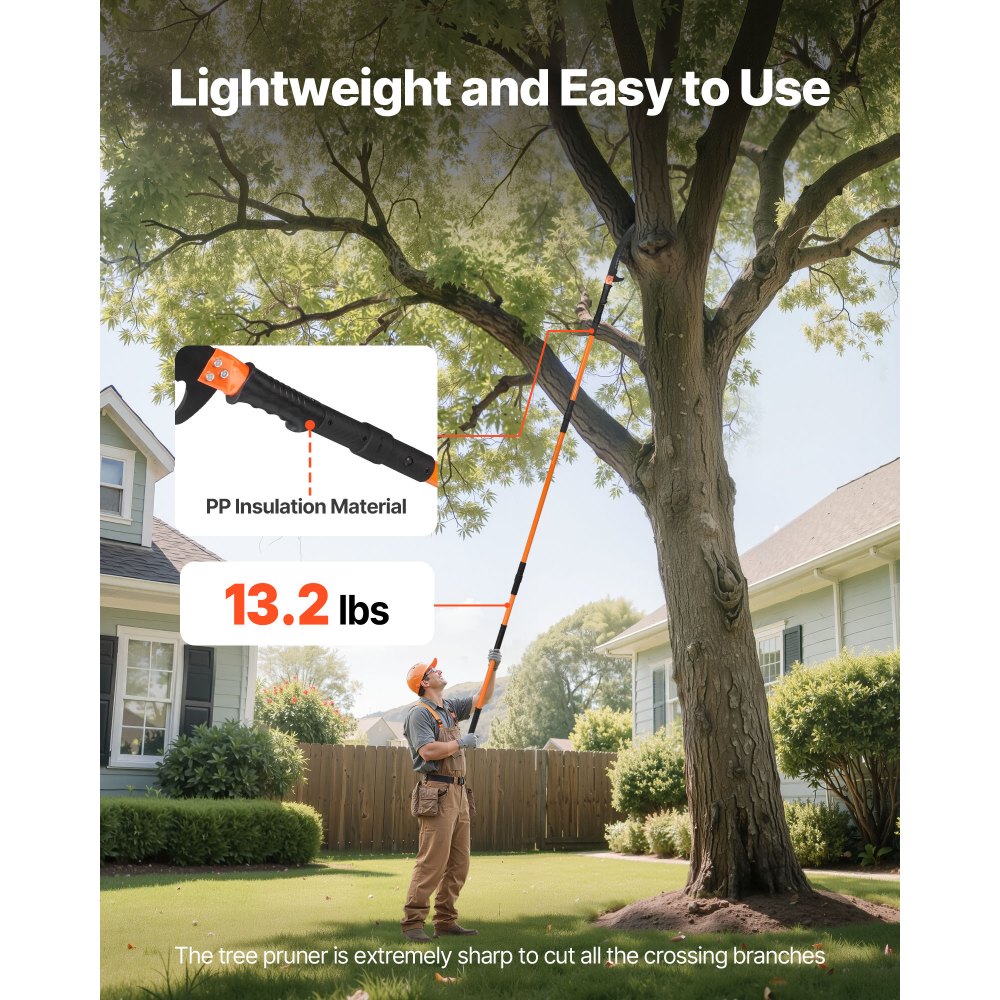 VEVOR Manual Pole Saw, 4.46-26.4 ft Extendable Tree Pruner, Sharp 65Mn Steel Blade, Lightweight Fiberglass Handle Pole, Two Double-Hook Saws for High Branch Trimming, Pruning Tool for Palms, Shrubs
