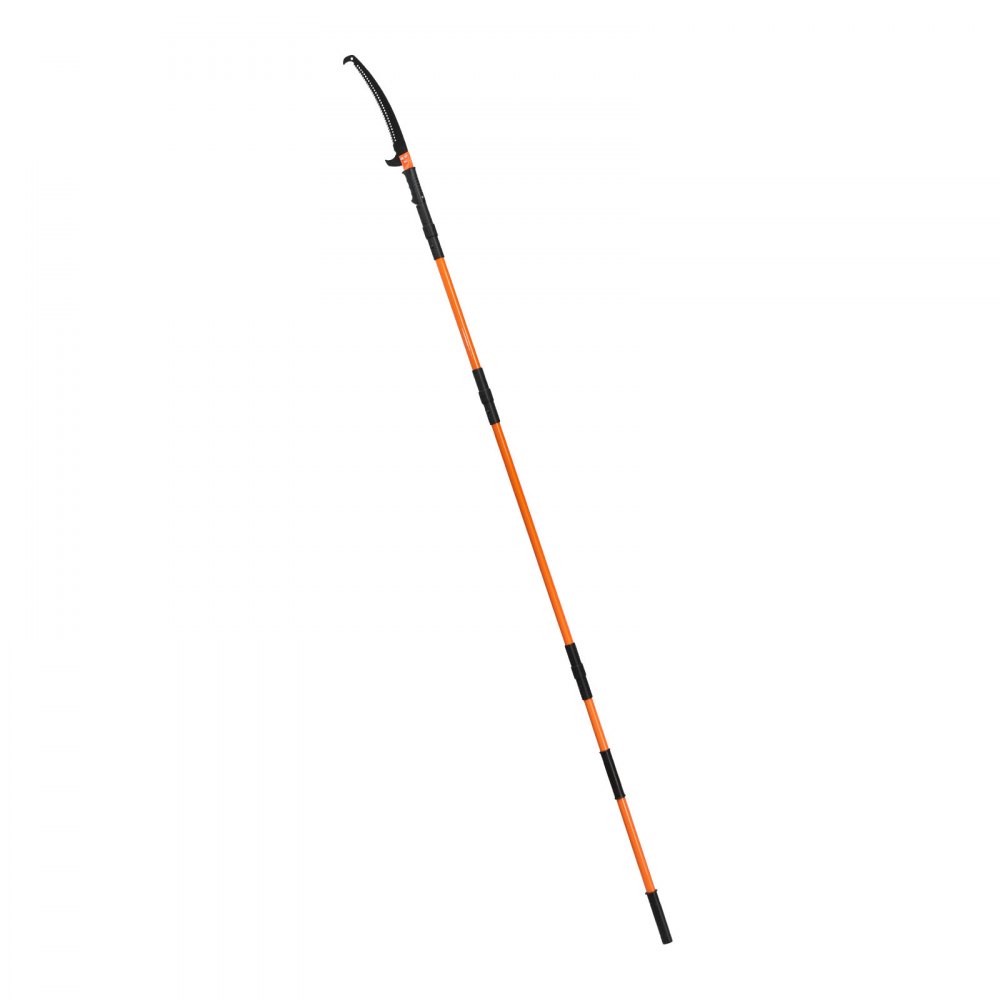 VEVOR Manual Pole Saw, 4.46-26.4 ft Extendable Tree Pruner, Sharp 65Mn Steel Blade, Lightweight Fiberglass Handle Pole, Two Double-Hook Saws for High Branch Trimming, Pruning Tool for Palms, Shrubs