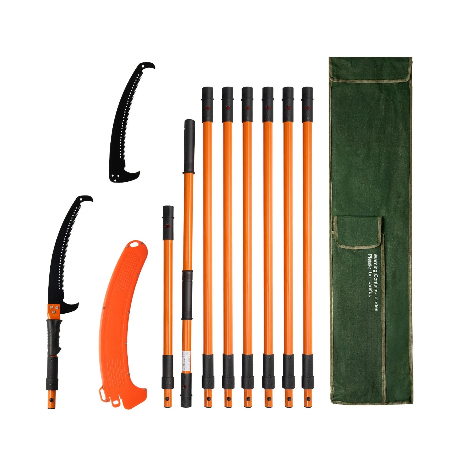 VEVOR Manual Pole Saw, 4.46-26.4 ft Extendable Tree Pruner, Sharp 65Mn Steel Blade, Lightweight Fiberglass Handle Pole, Two Double-Hook Saws for High Branch Trimming, Pruning Tool for Palms, Shrubs