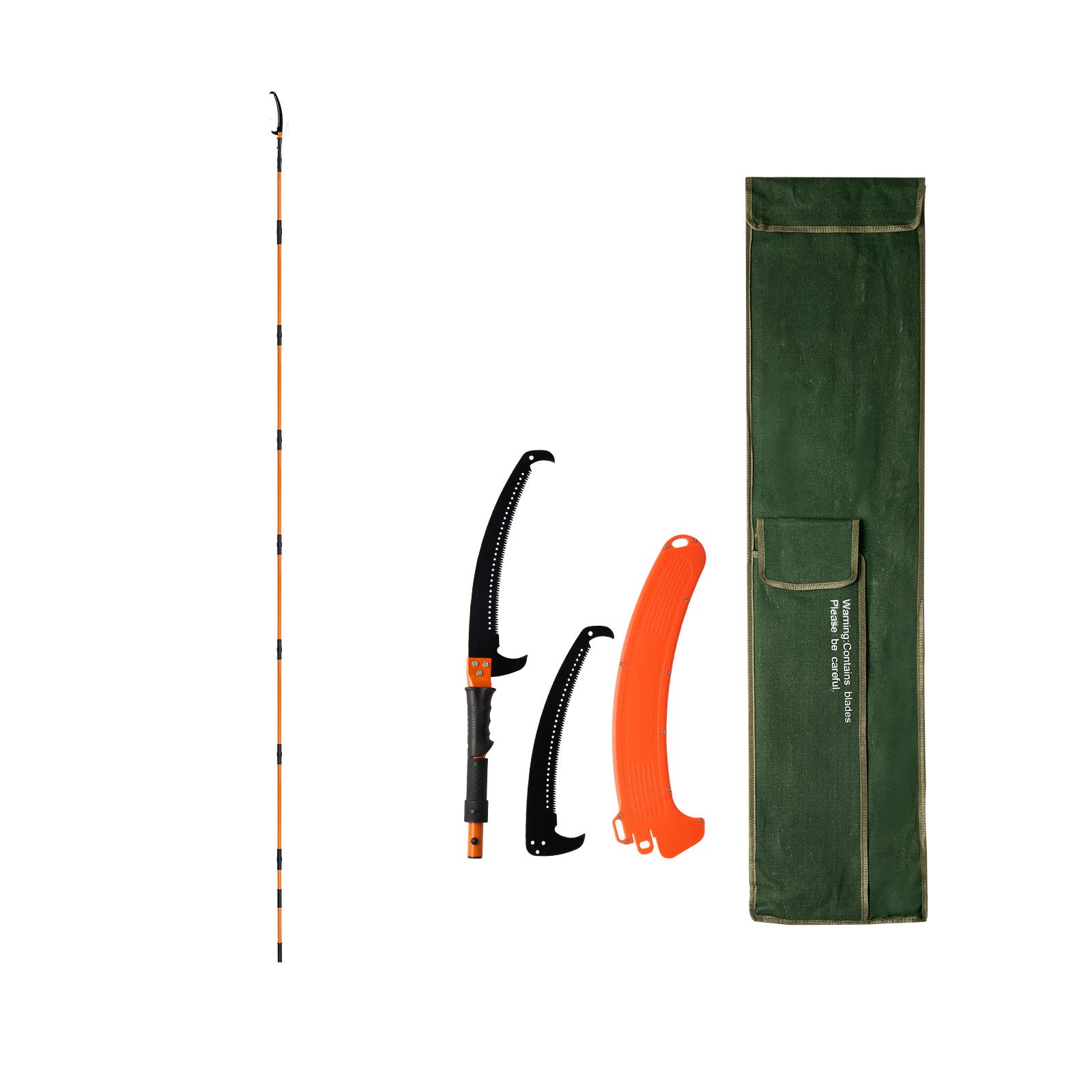 VEVOR Manual Pole Saw, 4.46-26.4 ft Extendable Tree Pruner, Sharp 65Mn Steel Blade, Lightweight Fiberglass Handle Pole, Two Double-Hook Saws for High Branch Trimming, Pruning Tool for Palms, Shrubs