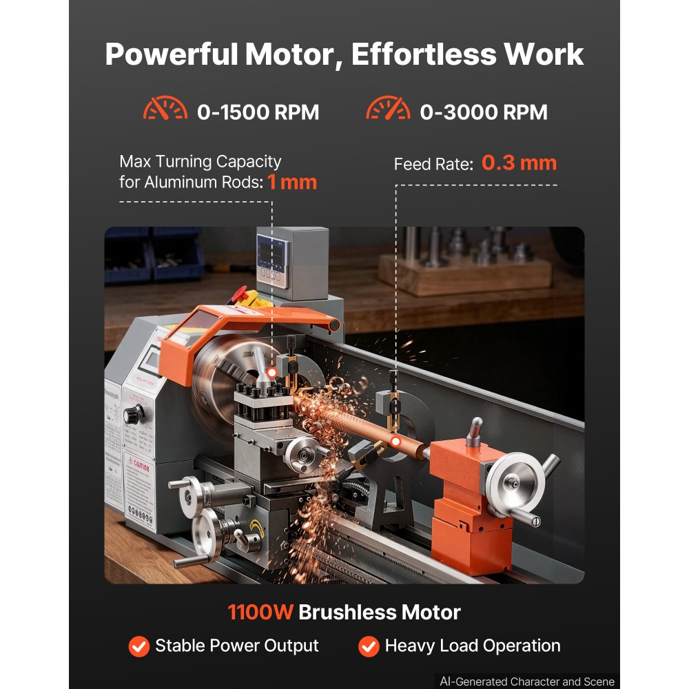 VEVOR Metal Lathe 10" x 30" 1100W Benchtop Lathe Machine with 2-Axis DRO, for Metalworking Turning, Linear Scale & Digital Readout, Reversible Direction, Variable Speed 3000 RPM Max, with Metal Gears