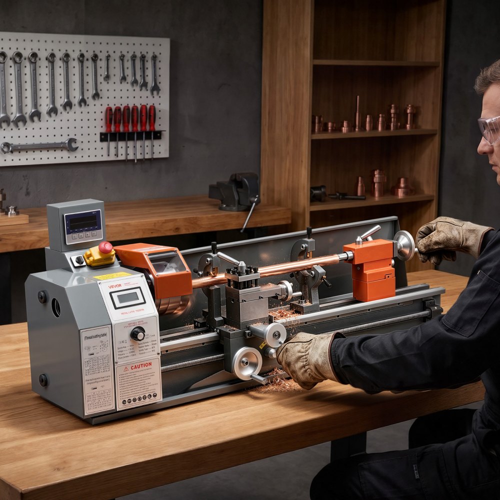 VEVOR Metal Lathe 10" x 30" 1100W Benchtop Lathe Machine with 2-Axis DRO, for Metalworking Turning, Linear Scale & Digital Readout, Reversible Direction, Variable Speed 3000 RPM Max, with Metal Gears