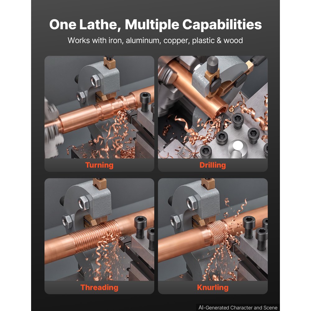VEVOR Metal Lathe 8.7" x 30" 1100W Benchtop Lathe Machine Semi-Automatic, for Precision Metalworking Turning Threading, Electronic Leadscrew Drive, Variable Speed 2500 RPM Max, with Brushless Motor