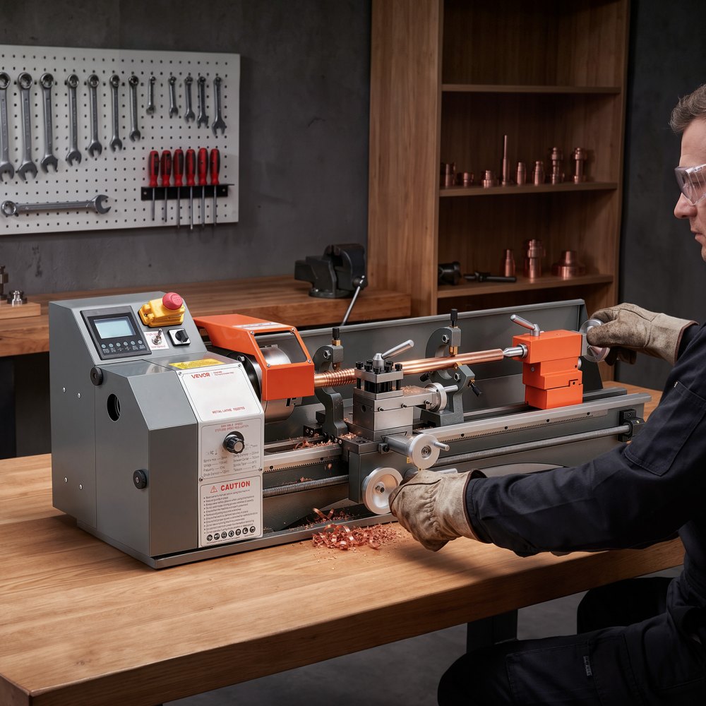 VEVOR Metal Lathe 8.7" x 30" 1100W Benchtop Lathe Machine Semi-Automatic, for Precision Metalworking Turning Threading, Electronic Leadscrew Drive, Variable Speed 2500 RPM Max, with Brushless Motor