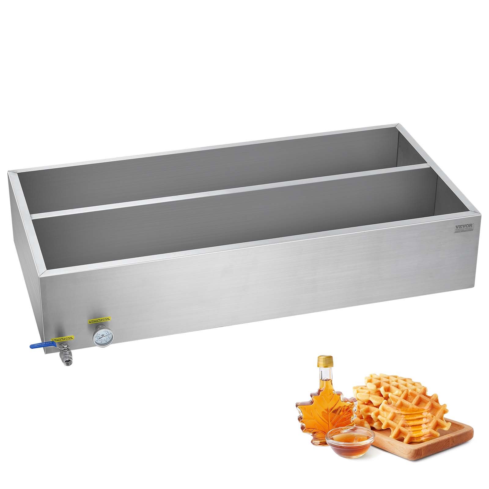 VEVOR Maple Syrup Evaporator Pan, 47 Gallon, 683 Cups of 8.8oz Maple Syrup, Flat Evaporator Pan with Thermometer, 1 Valve and 3 Heating Methods, Stainless Steel Maple Syrup Pan for Home, Outdoor