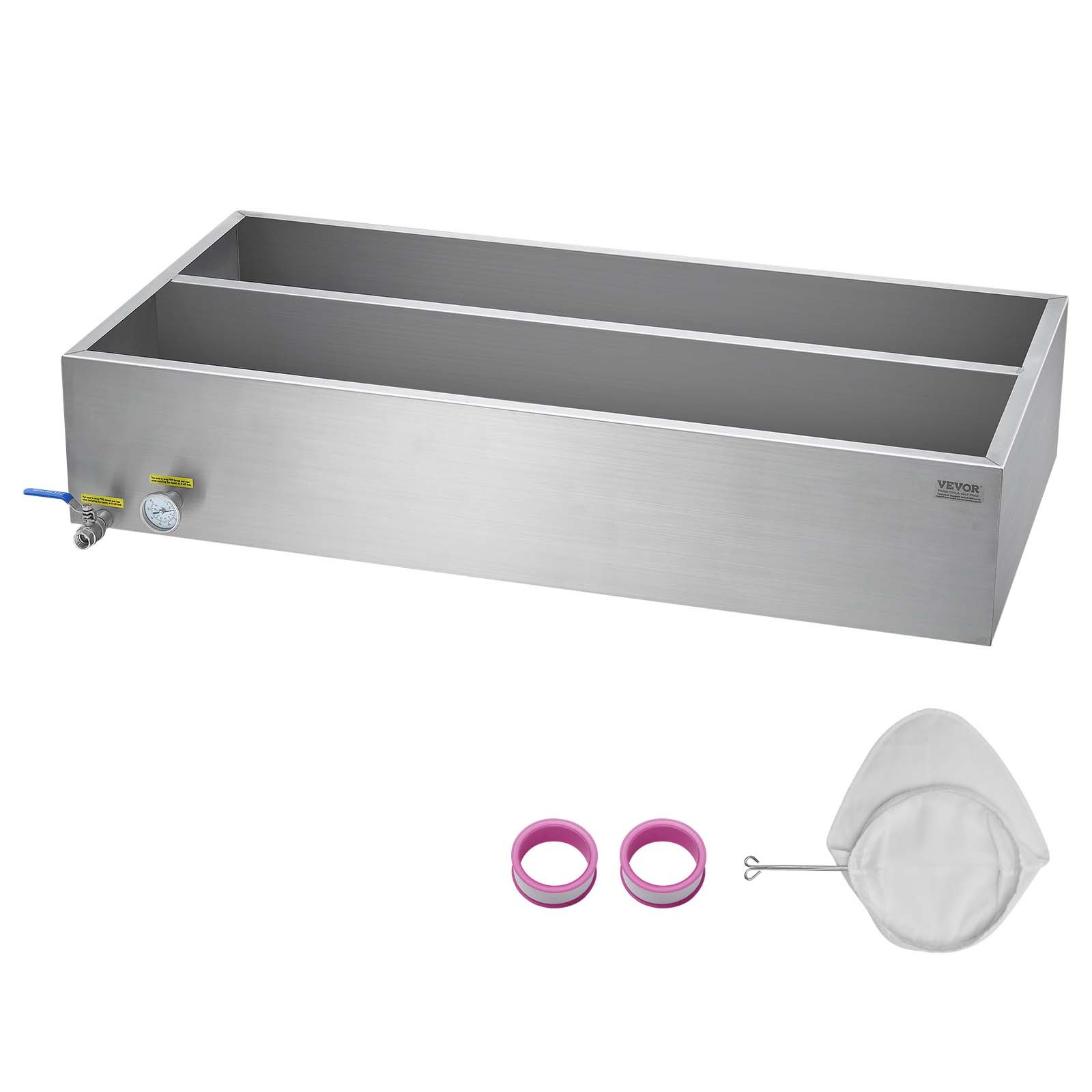 VEVOR Maple Syrup Evaporator Pan, 47 Gallon, 683 Cups of 8.8oz Maple Syrup, Flat Evaporator Pan with Thermometer, 1 Valve and 3 Heating Methods, Stainless Steel Maple Syrup Pan for Home, Outdoor