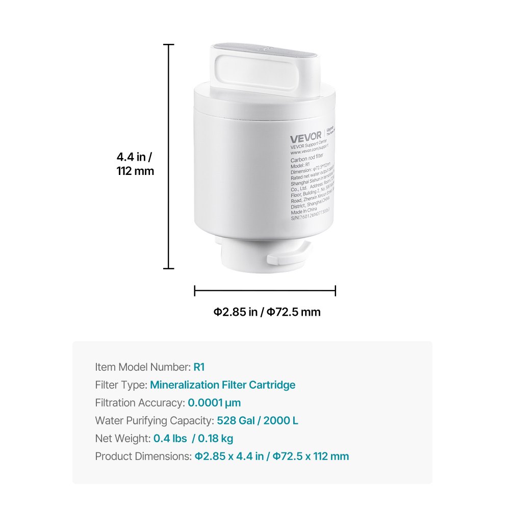 VEVOR Mineralization Filter Replacement – Remineralization Alkaline Water Filter for Reverse Osmosis System, Balances pH & Restores Minerals, Compatible with X811B Ice Maker Water Dispenser